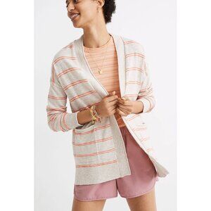 MADEWELL Beige + Coral Bradley Textured Stripe Women's Cardigan Sweater Small